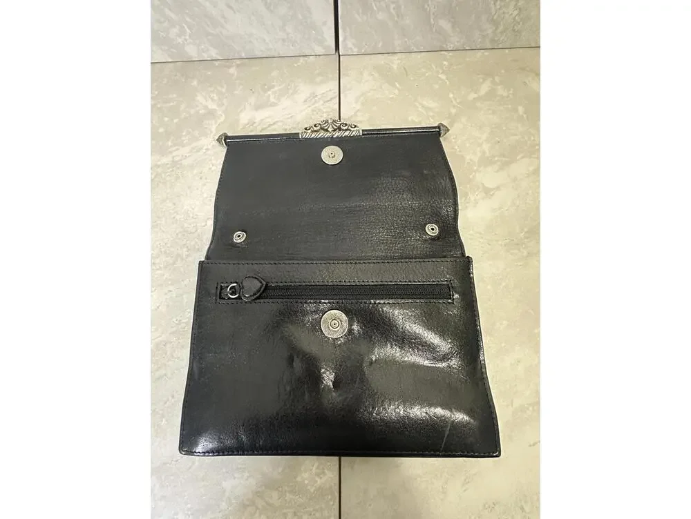Vintage Brighton black croc-embossed leather snap button organizer/wallet/clutch